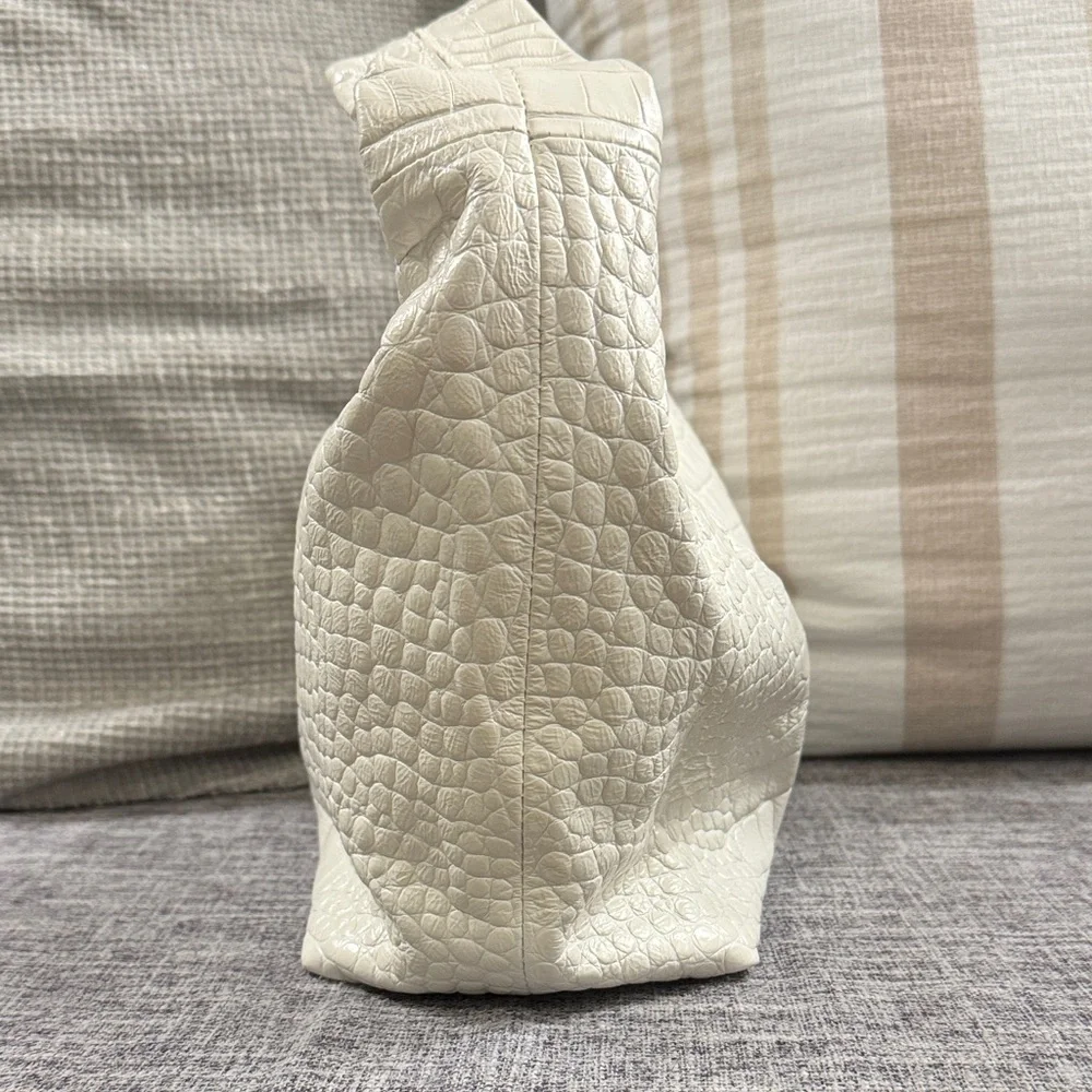 Furla Cream/ White Croc-Embossed Hobo Bag with Furla Dust Bag